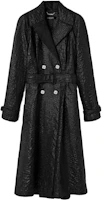 (Women) VERSACE Black Double-Breasted Long Trench Coat with Solid Lapel Design 1012635-1A09081-1B000 (Women) VERSACE Black Double-Breasted Long Trench Coat with Solid Lapel Design 1012635-1A09081-1B000