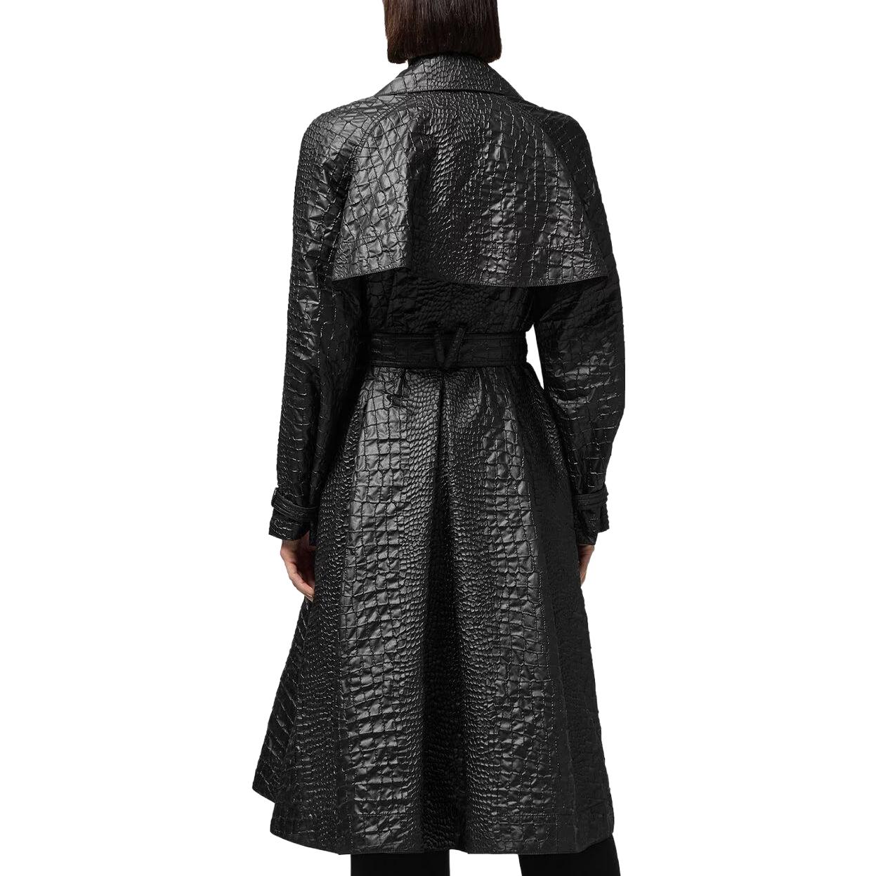 Shop (W) VERSACE 黑色雙排扣長款風衣，經典翻領設計 1012635-1A09081-1B000