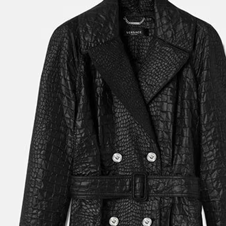 Details for (W) VERSACE 黑色雙排扣長款風衣，經典翻領設計 1012635-1A09081-1B000