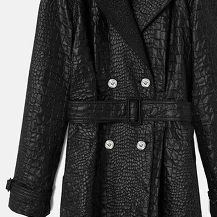 Sizing (W) VERSACE 黑色雙排扣長款風衣，經典翻領設計 1012635-1A09081-1B000