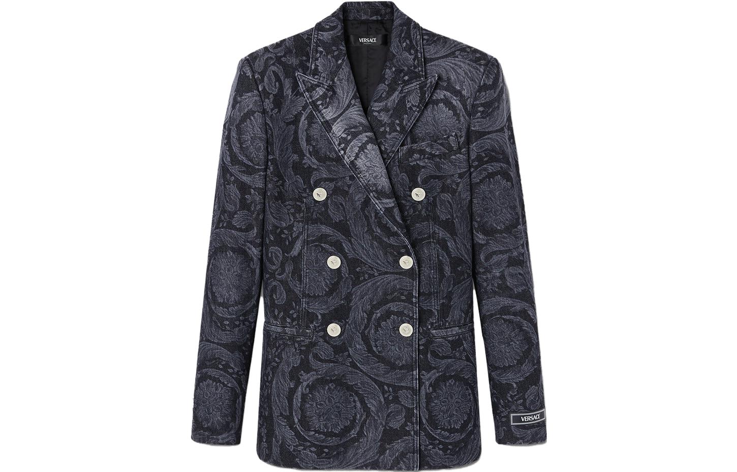 (Women) VERSACE  Black Floral Print Double-Breasted Blazer Jacket 1013576-1A10029-1D280 圖 2