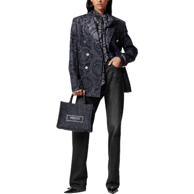 (Women) VERSACE  Black Floral Print Double-Breasted Blazer Jacket 1013576-1A10029-1D280 圖 3