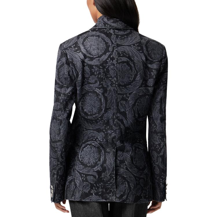 (Women) VERSACE  Black Floral Print Double-Breasted Blazer Jacket 1013576-1A10029-1D280 圖 5