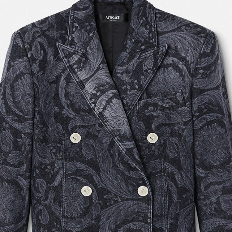 (Women) VERSACE  Black Floral Print Double-Breasted Blazer Jacket 1013576-1A10029-1D280 圖 6