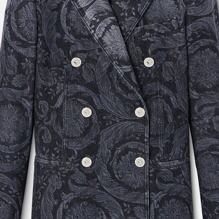 (Women) VERSACE  Black Floral Print Double-Breasted Blazer Jacket 1013576-1A10029-1D280 圖 7