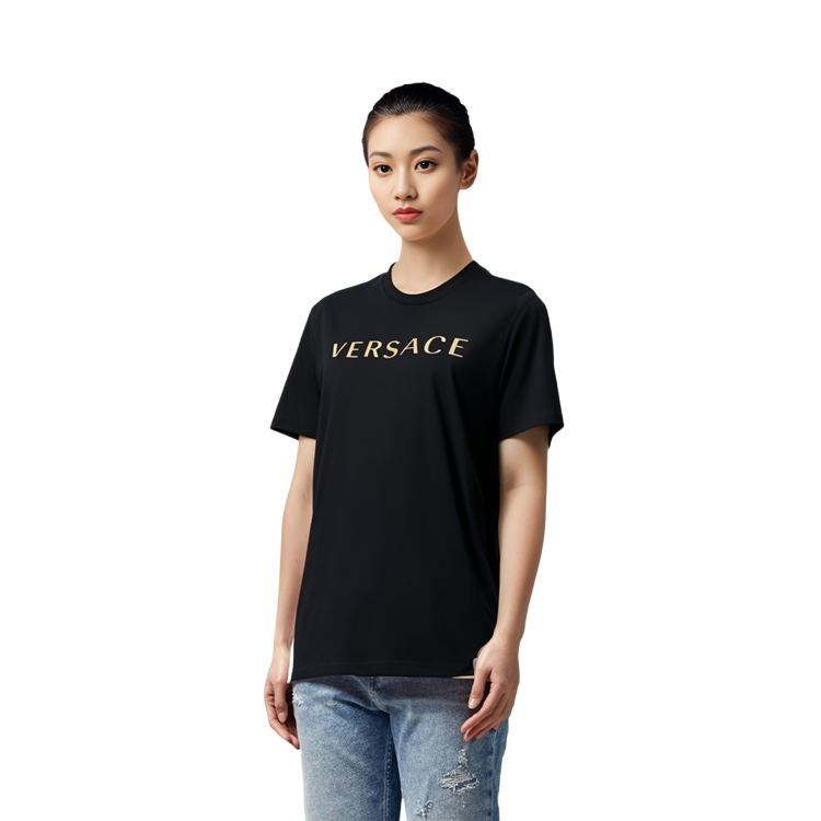 (Women) VERSACE  Black Gold Logo Print Crew Neck Short Sleeve T-Shirt. A83970S-A230901-A2003 圖 4
