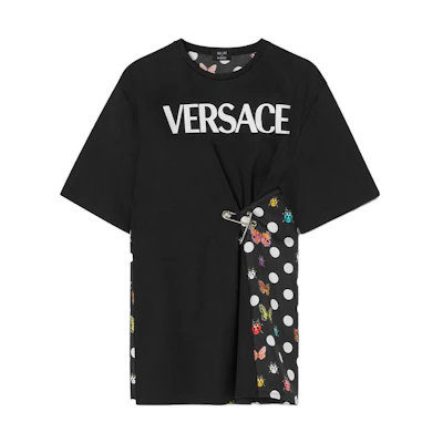 (Women) VERSACE Black Letter Butterfly Polka Dot Print Oversized T-Shirt. 1011320-1A08251-6B120