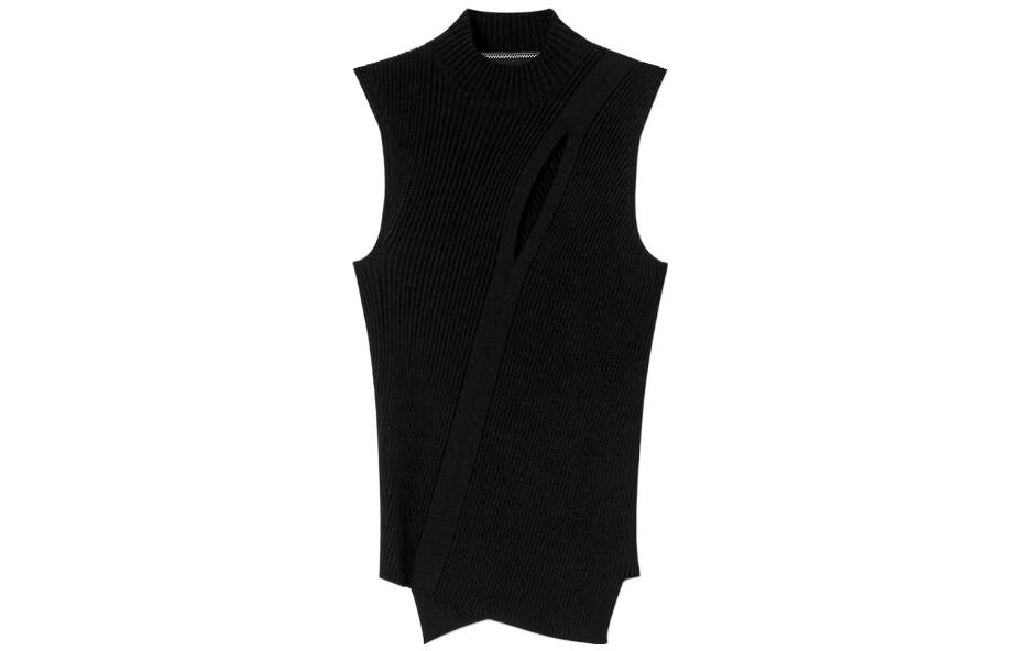 (Women) VERSACE  Black Ribbed High-Neck Split Detail Tank Top 1011206-1A07953-1B000