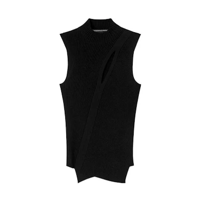(Women) VERSACE Black Ribbed High-Neck Split Detail Tank Top 1011206-1A07953-1B000