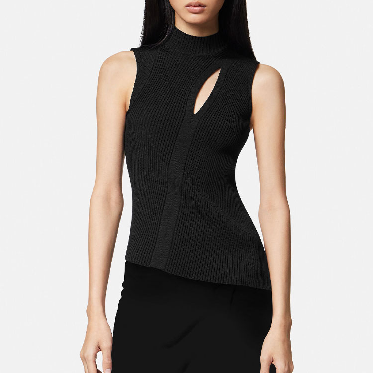 Shop (W) VERSACE 黑色羅紋高領開衩細節背心上衣 1011206-1A07953-1B000