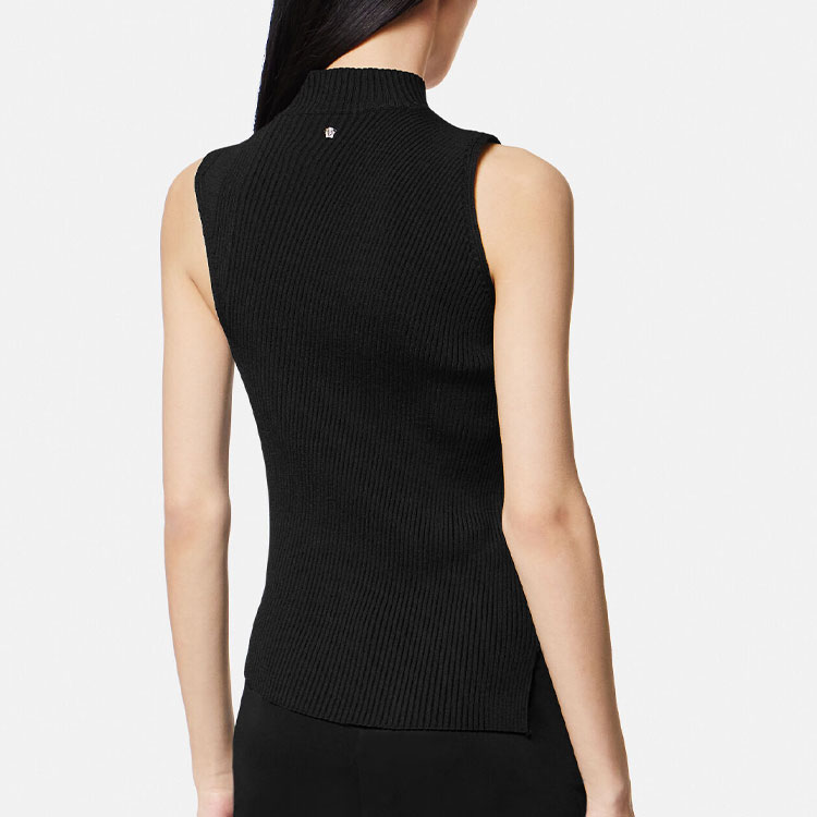 Purchase (W) VERSACE 黑色羅紋高領開衩細節背心上衣 1011206-1A07953-1B000