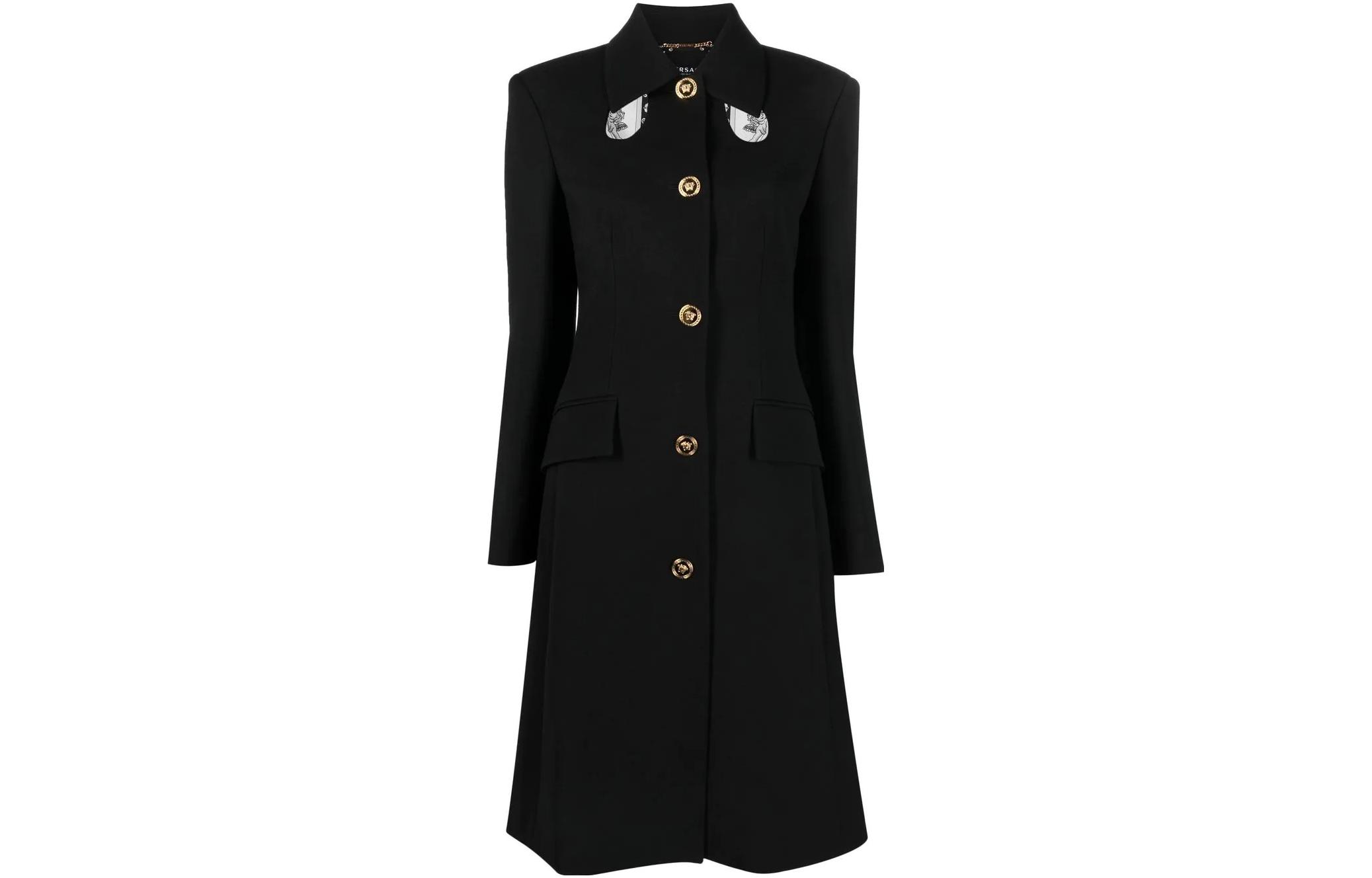 Order (W) VERSACE 黑色單排扣鏤空長外套 SS23 1006321-1A01798-1B000