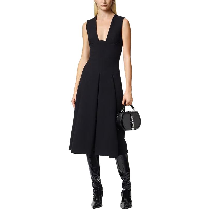 Lookbook (Women) VERSACE  Black Sleeveless Mid-Length Slim Fit Dress 1010903-1A00540-1B000