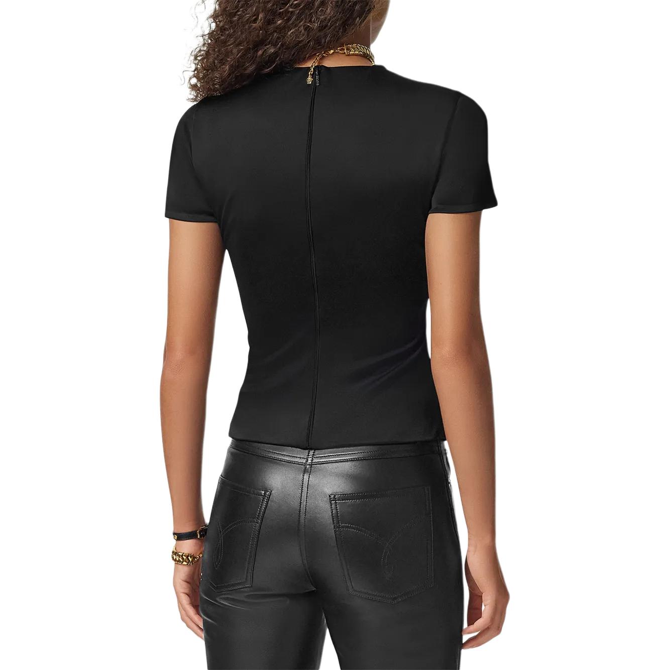 (Women) VERSACE  Black Solid Color Zipper Crew Neck Short Sleeve T-Shirt. 10180811A12497-BLACK 圖 5