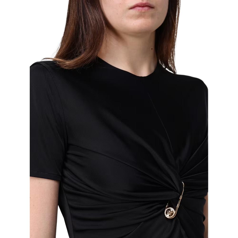 (Women) VERSACE  Black Solid Color Zipper Crew Neck Short Sleeve T-Shirt. 10180811A12497-BLACK 圖 6