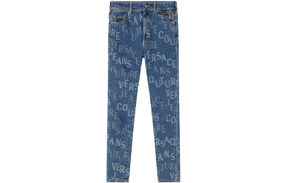 Order (W) VERSACE Jeans Biru Straight-Leg dengan Logo Cetak dan Detail Kancing. E72HAB5X0-EDW026SS0-E904