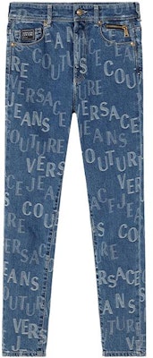 (W) VERSACE Jeans Biru Straight-Leg dengan Logo Cetak dan Detail Kancing. E72HAB5X0-EDW026SS0-E904 Order (W) VERSACE Jeans Biru Straight-Leg dengan Logo Cetak dan Detail Kancing. E72HAB5X0-EDW026SS0-E904