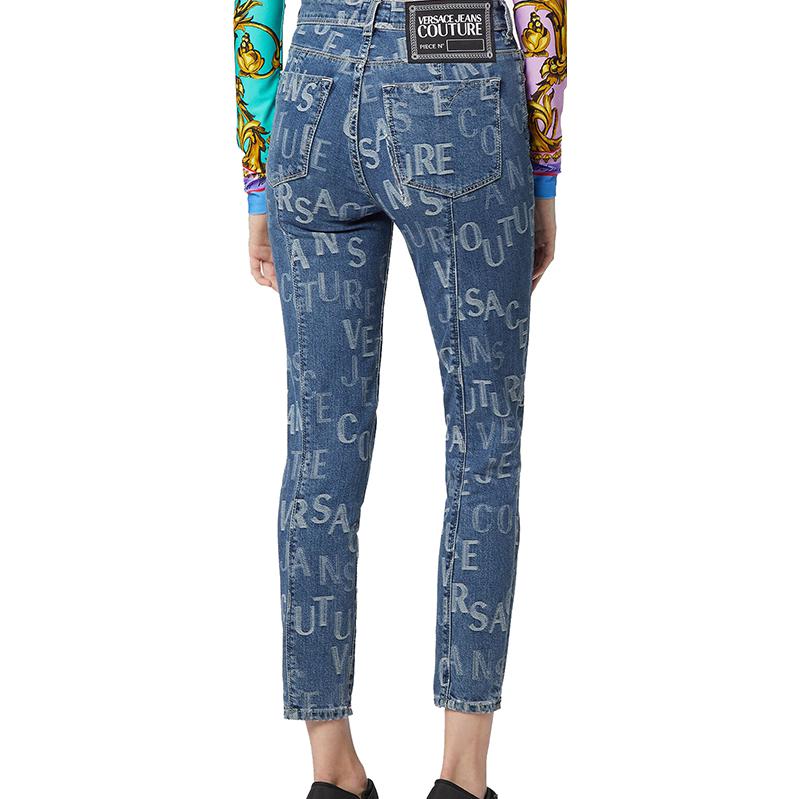 Shop (W) VERSACE Jeans Biru Straight-Leg dengan Logo Cetak dan Detail Kancing. E72HAB5X0-EDW026SS0-E904