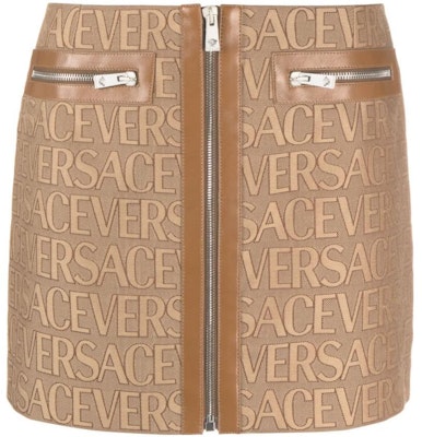 (W) 베르사체 브라운 슬림핏 로고 프린트 캐주얼 미니 스커트. 1010926-1A03315 Order (W) 베르사체 브라운 슬림핏 로고 프린트 캐주얼 미니 스커트. 1010926-1A03315