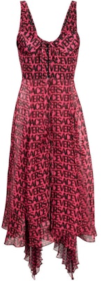 (W) ヴェルサーチ コーラルピンク ロゴプリント アシンメトリー Vネック ミディドレス 1010009-1A07256-5BA50 Buy (W) ヴェルサーチ コーラルピンク ロゴプリント アシンメトリー Vネック ミディドレス 1010009-1A07256-5BA50