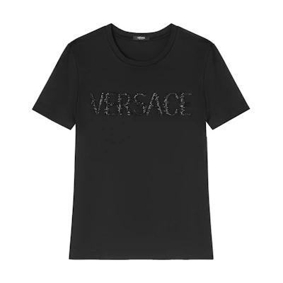 (Women) VERSACE Crystal Logo Slim Fit Black T-Shirt 1014269-1A01178-1B000