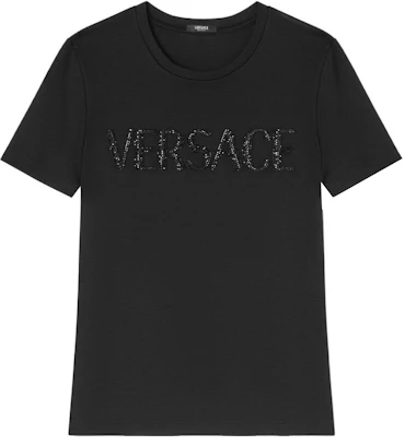 (W) VERSACE 水晶標誌修身黑色T恤 1014269-1A01178-1B000 Order (W) VERSACE 水晶標誌修身黑色T恤 1014269-1A01178-1B000