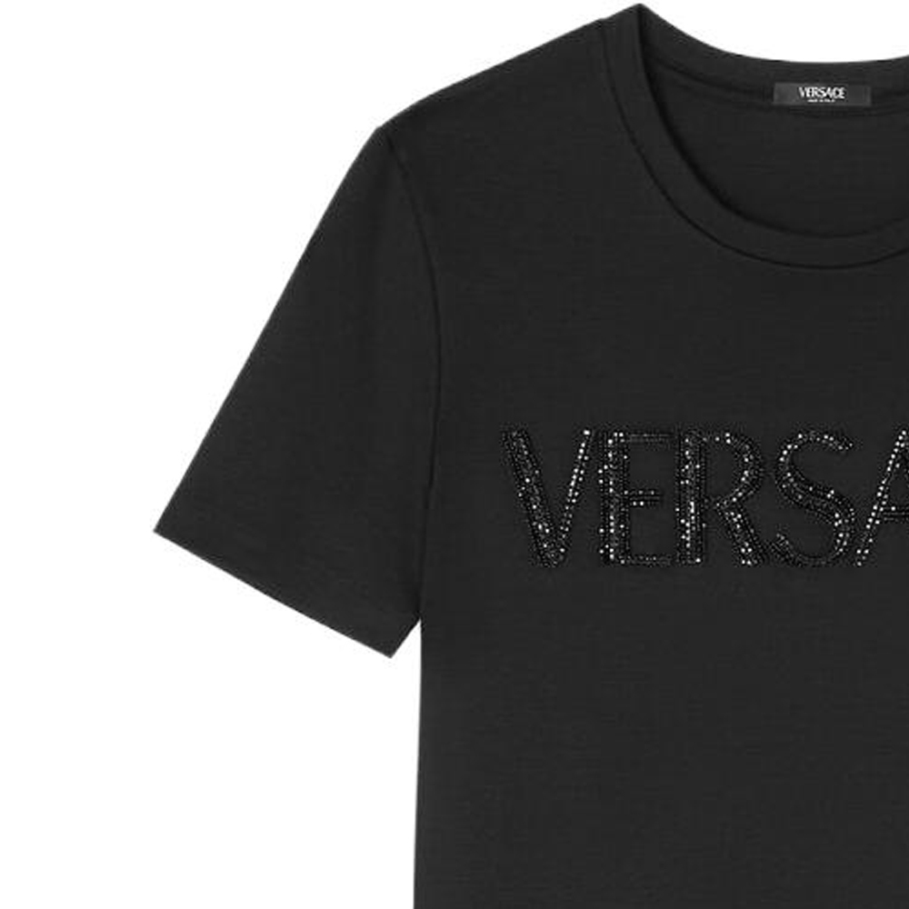 Details for (W) VERSACE 水晶標誌修身黑色T恤 1014269-1A01178-1B000