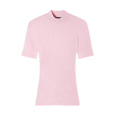 (Women) VERSACE FW23 Solid Color Half-Turtleneck Knit Short Sleeve Shirt. 1011345-1A10013-1PQ10