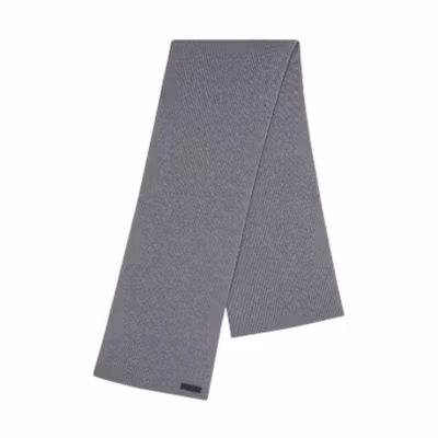 (Women) VERSACE Grey Wool Knit Scarf with Logo Label and Leather Detailing 1012739-1A09247_1EB60