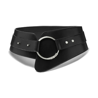 (Women) VERSACE High-Waisted Asymmetric Black Leather Belt 8.5-14.5cm Wide 1011514-1A06397_1B00P