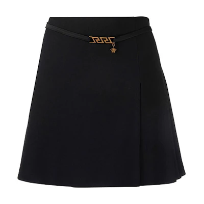 (Women) VERSACE High-Waisted Mini Skirt Black SS22 Casual Solid Color. 1003323-1A00540-1B000
