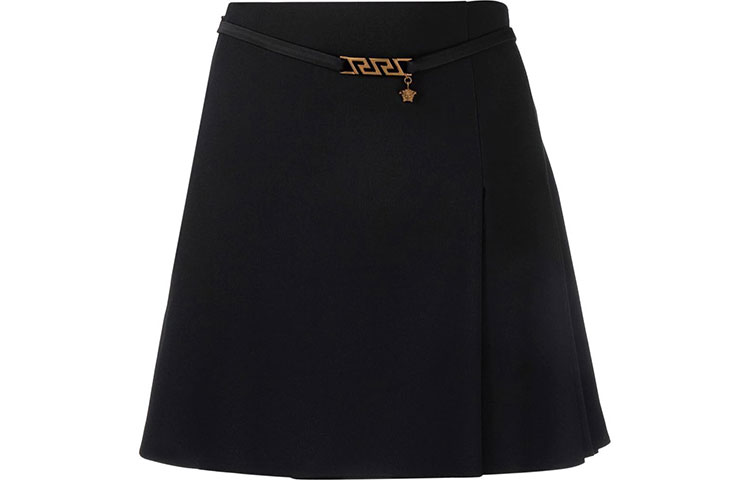 Order (W) VERSACE Mini Falda Cintura Alta Negra SS22 Casual Color Sólido. 1003323-1A00540-1B000