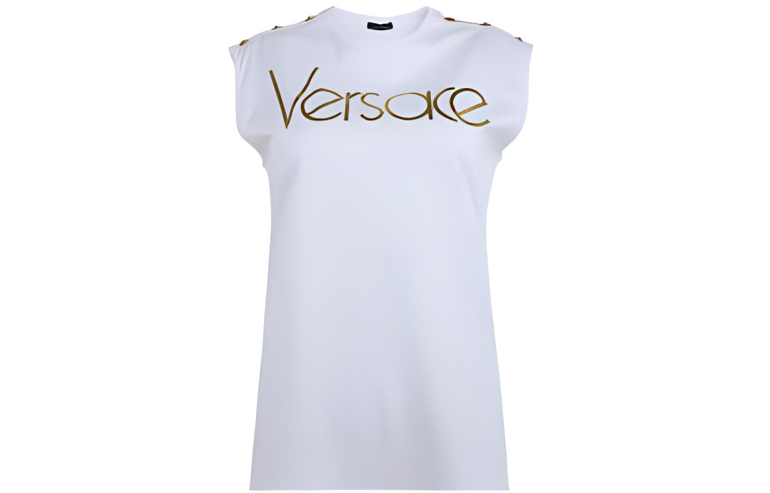 (Women) VERSACE  Long Sleeveless Solid White T-Shirt. A80339-A201952-A1001