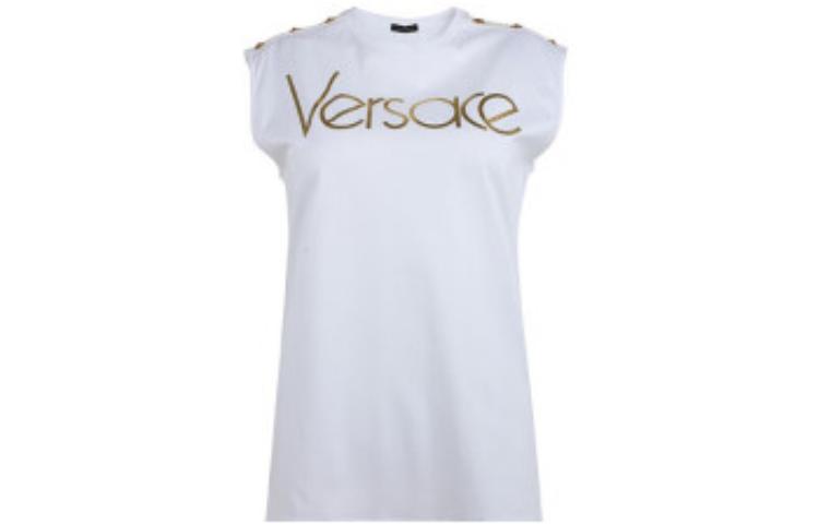 Order (W) VERSACE Baju-T Putih Solid Tanpa Lengan Panjang. A80339-A201952-A1001