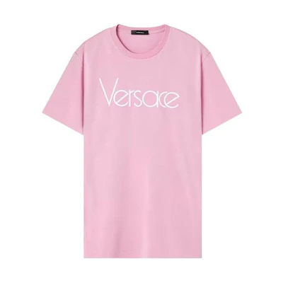 (Women) VERSACE Loose Fit Letter Crew Neck Pink T-Shirt. 1012615-1A09120-2PO70