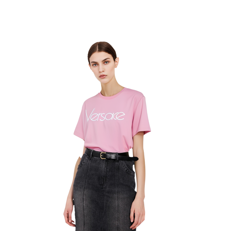 (Women) VERSACE  Loose Fit Letter Crew Neck Pink T-Shirt. 1012615-1A09120-2PO70 圖 4