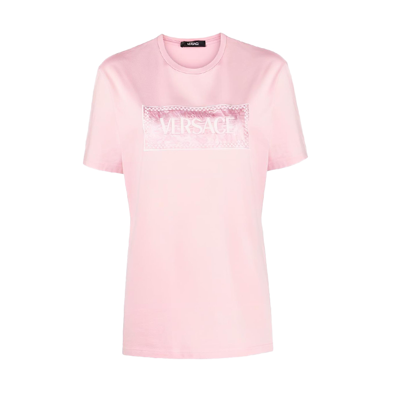 (Women) Versace  Pink Logo Print Crewneck Slim Fit T-Shirt 1013600-1A10135-1PR20