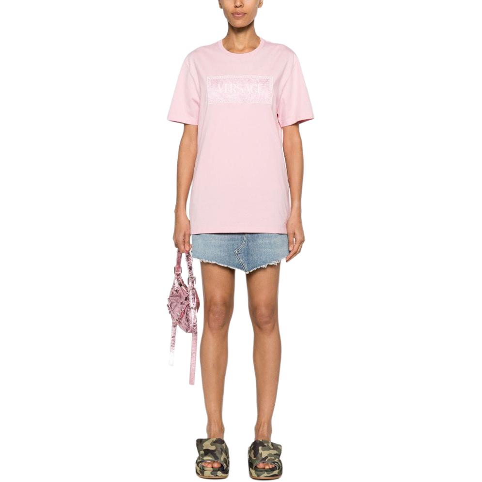 (Women) Versace  Pink Logo Print Crewneck Slim Fit T-Shirt 1013600-1A10135-1PR20 圖 3