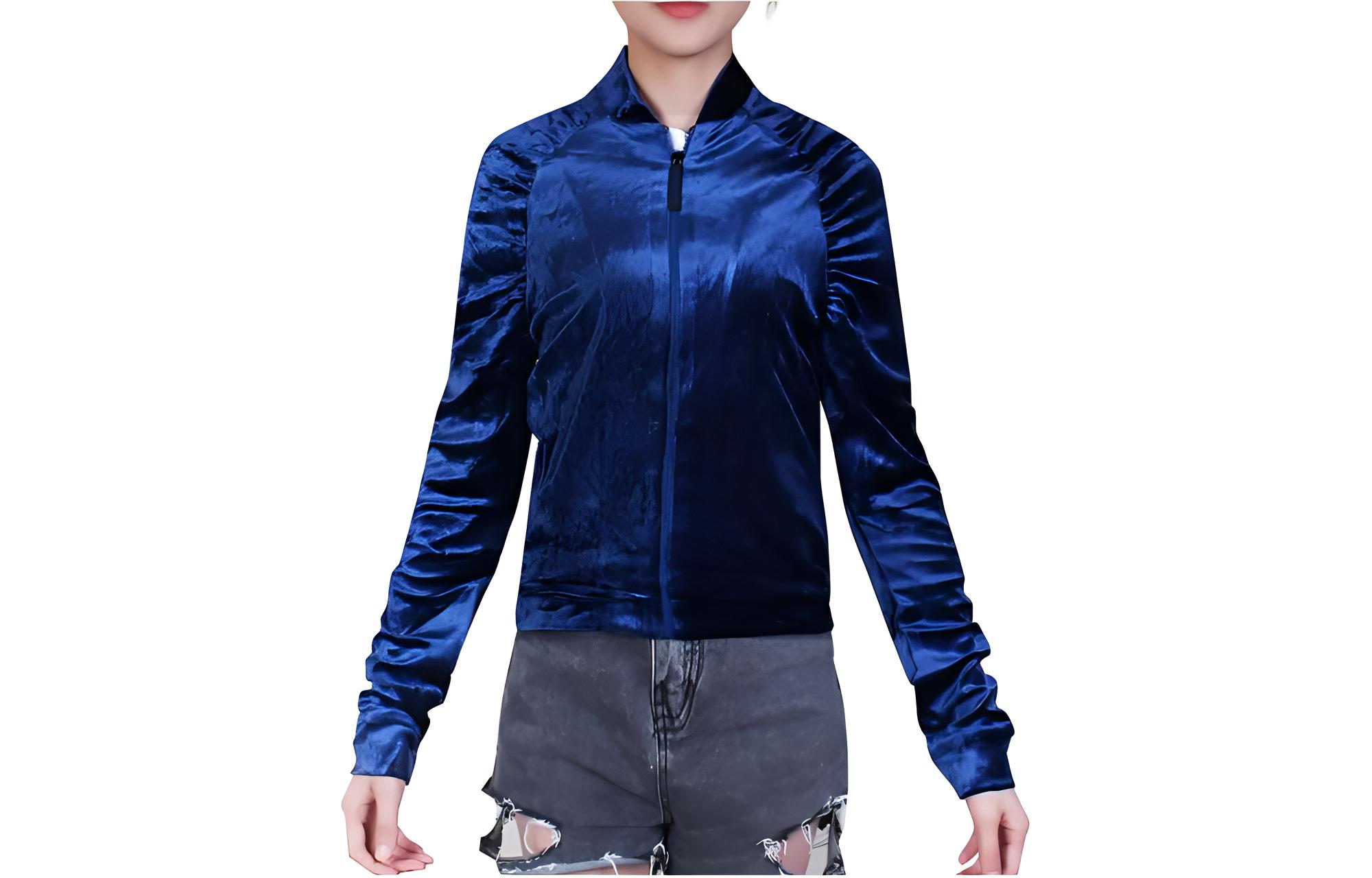 (Women) VERSACE  Solid Color Zip-Up Baseball Jacket Blue AUD11003-AV00197-A1384