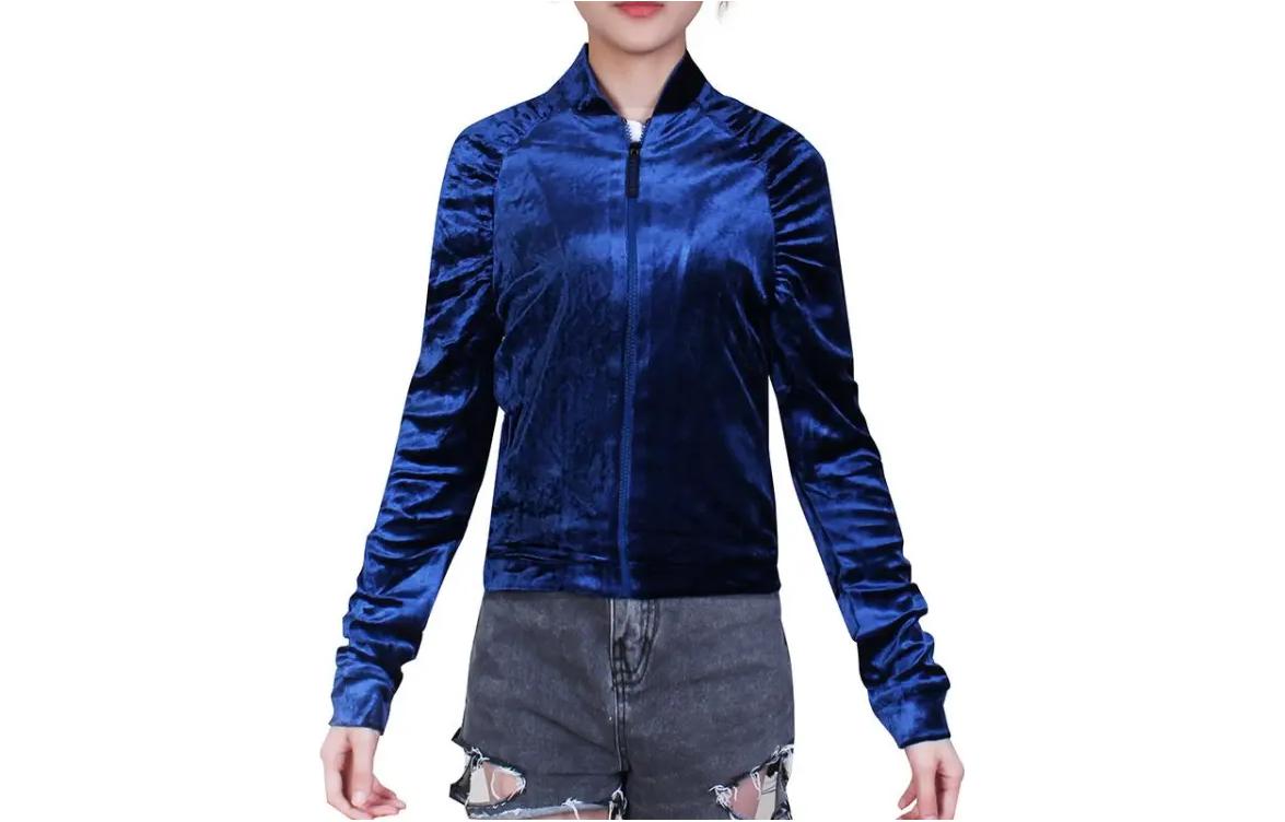 Order (W) VERSACE Jaket Baseball Warna Polos Biru dengan Resleting AUD11003-AV00197-A1384