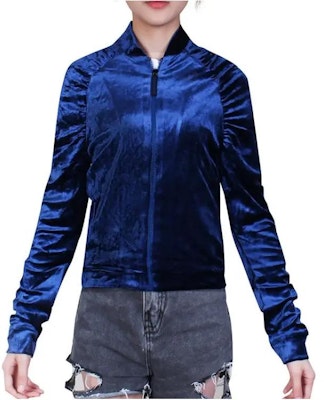 (W) VERSACE Jaket Baseball Warna Polos Biru dengan Resleting AUD11003-AV00197-A1384 Order (W) VERSACE Jaket Baseball Warna Polos Biru dengan Resleting AUD11003-AV00197-A1384