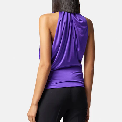 (W) ヴェルサーチ ソリッドパープル ハルター ノースリーブ カジュアルTシャツ SS23. 1010024-1A00572-1LD60 Purchase (W) ヴェルサーチ ソリッドパープル ハルター ノースリーブ カジュアルTシャツ SS23. 1010024-1A00572-1LD60