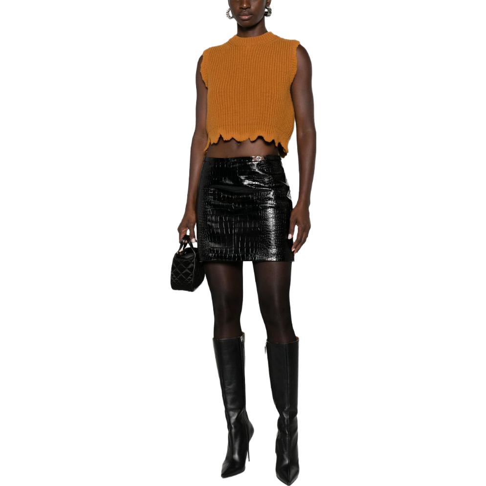 Lookbook (W) 베르사체 솔리드 립 슬리브리스 니트 탑 카라멜 브라운 1012122-1A08746-1NA60