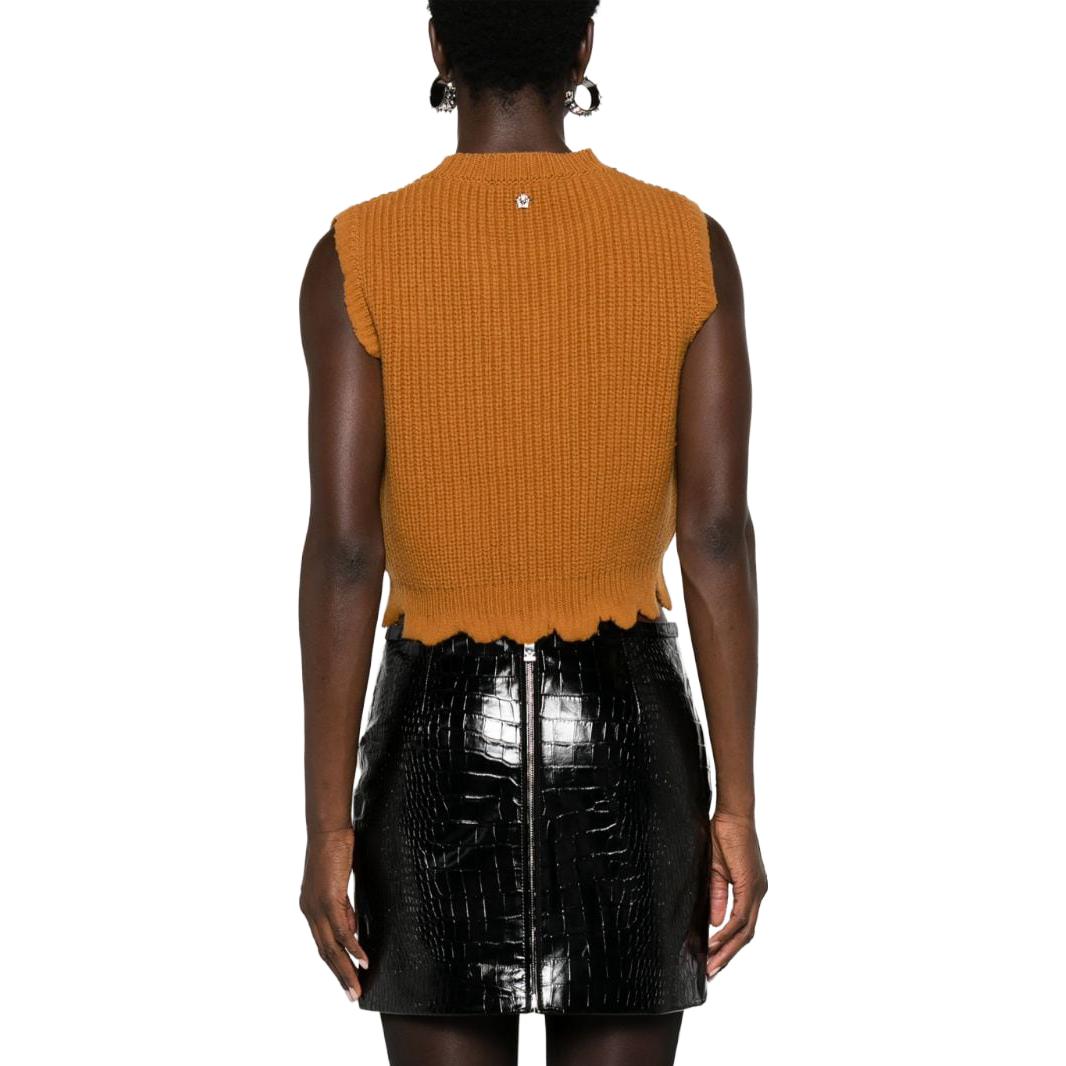 Shop (W) 베르사체 솔리드 립 슬리브리스 니트 탑 카라멜 브라운 1012122-1A08746-1NA60