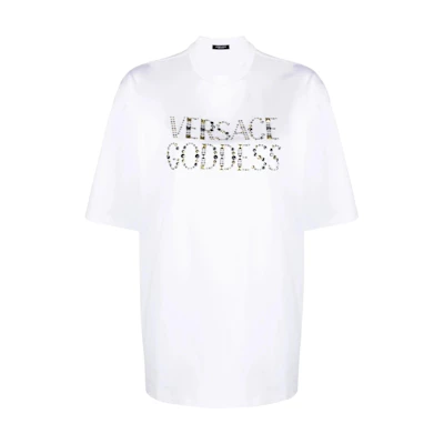 (Women) VERSACE White Crewneck Letter Print Short Sleeve T-Shirt 1009089-1A06207-1W000