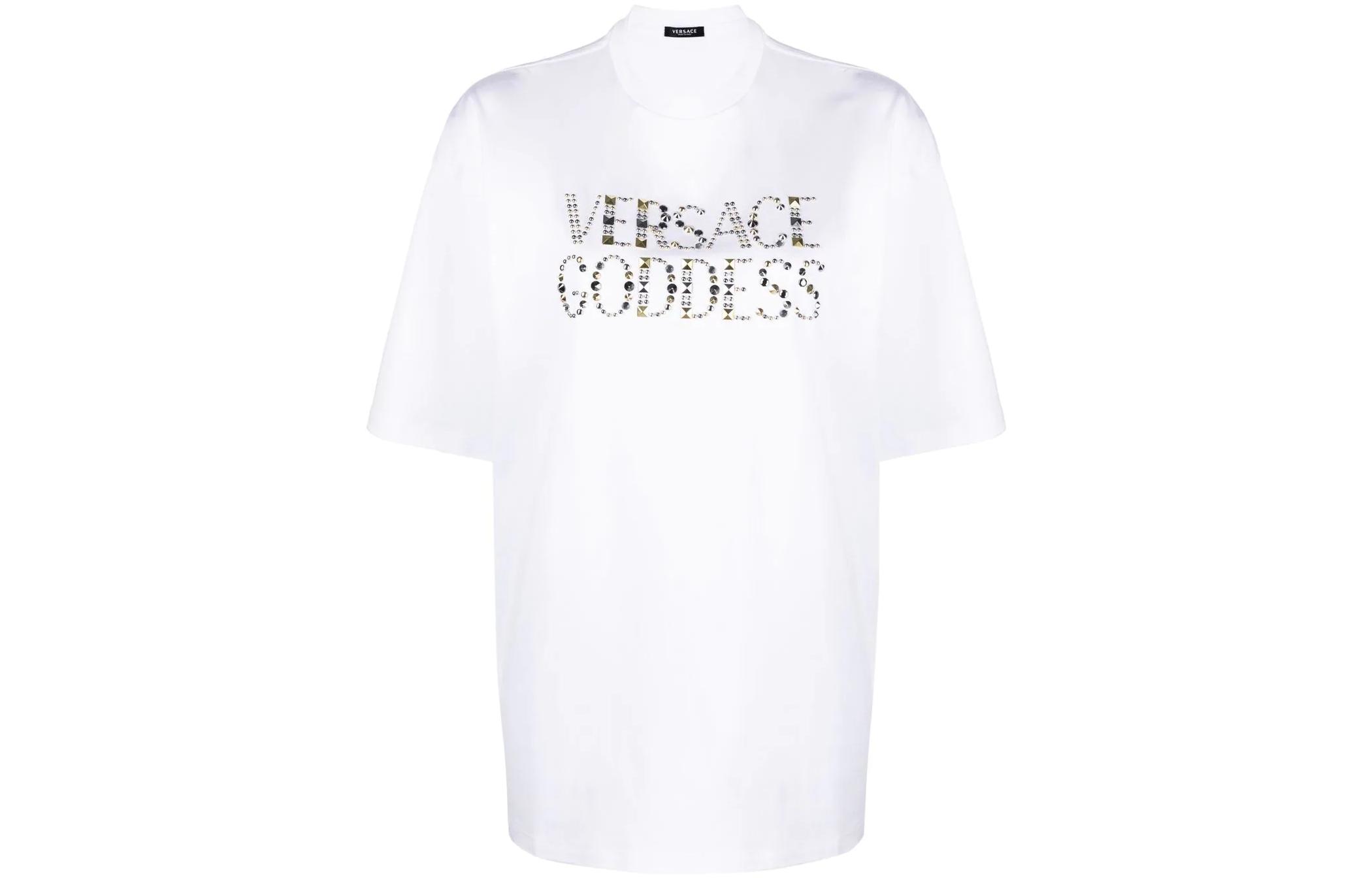 (Women) VERSACE  White Crewneck Letter Print Short Sleeve T-Shirt 1009089-1A06207-1W000 圖 2
