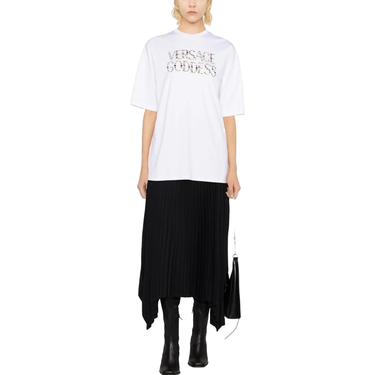 (Women) VERSACE  White Crewneck Letter Print Short Sleeve T-Shirt 1009089-1A06207-1W000 圖 3