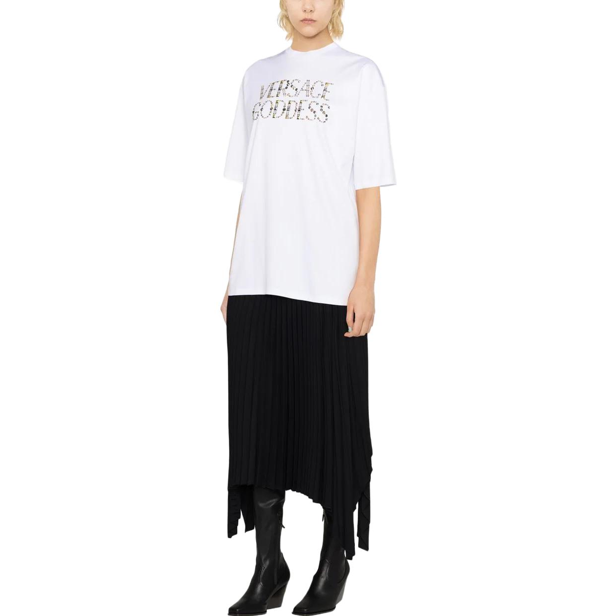 (Women) VERSACE  White Crewneck Letter Print Short Sleeve T-Shirt 1009089-1A06207-1W000 圖 5