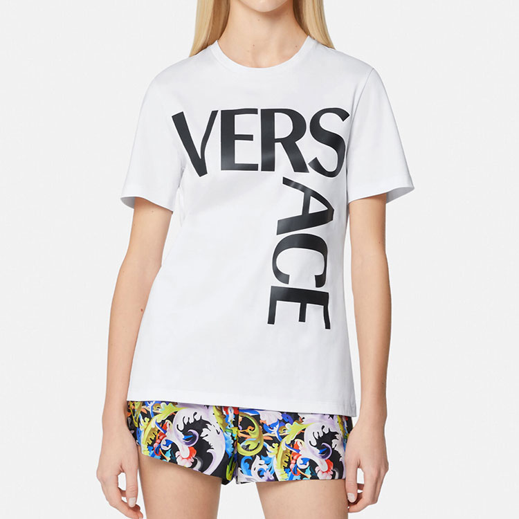 (Women) VERSACE  White Crewneck Short Sleeve T-Shirt with Logo Print Design 1001589-1A00603-2W020 圖 3