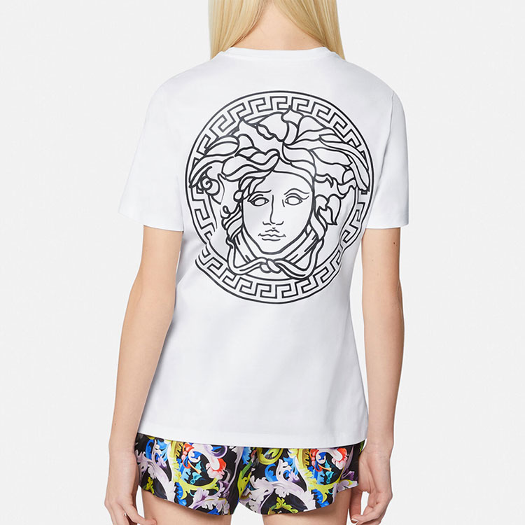 (Women) VERSACE  White Crewneck Short Sleeve T-Shirt with Logo Print Design 1001589-1A00603-2W020 圖 4